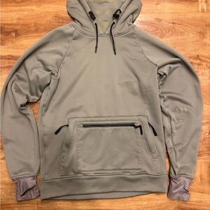 Gray Hooded Sweatshirt very durable and warm. Features a face gator.